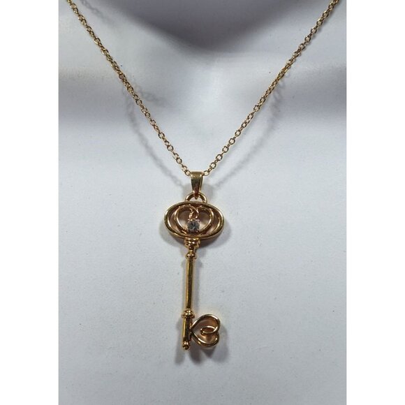 Whimsical Fantasy Gold Tone Skeleton Key Pendant Necklace - Picture 5 of 6